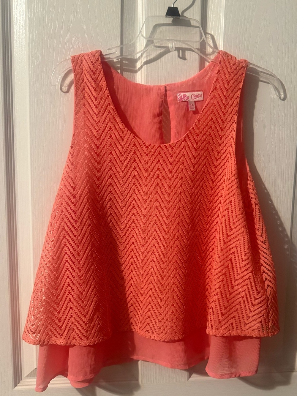 Candie's Coral Chevron pattern Overlay Sleeveless Camisole